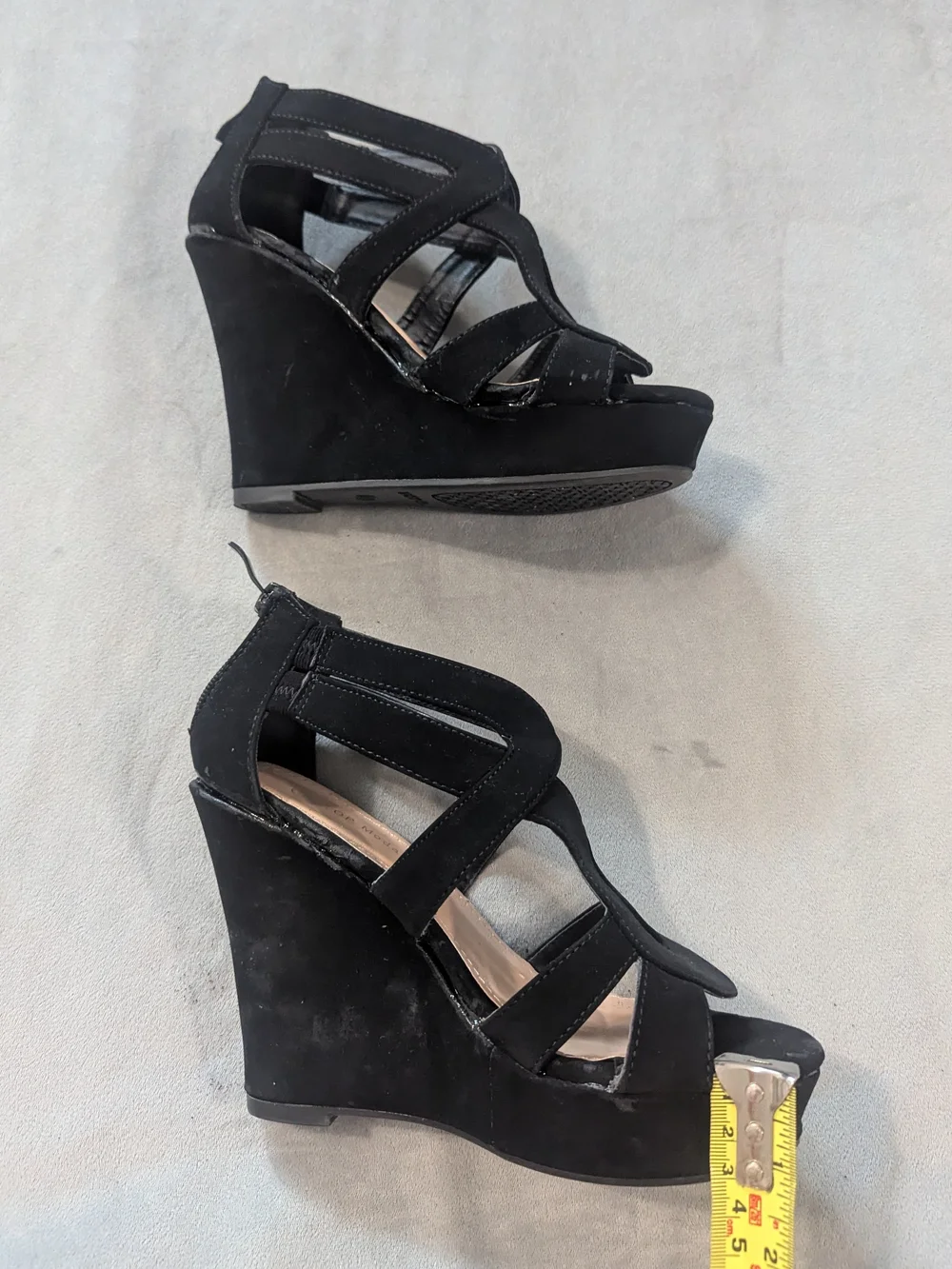 Top Moda Black Faux Suede Wedge Platform Sandals